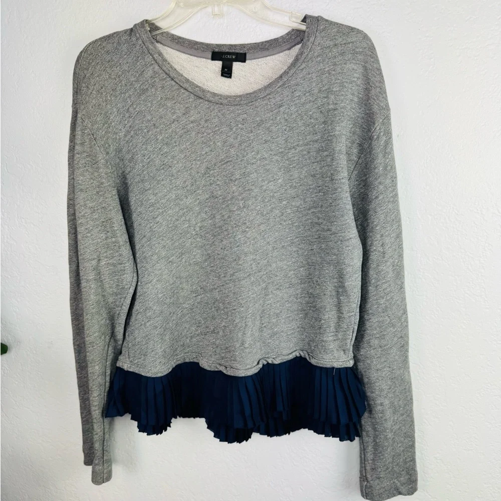 J.CREW Ruffle Pleated Hem in Heather Gray Crew Sweatshirt Top